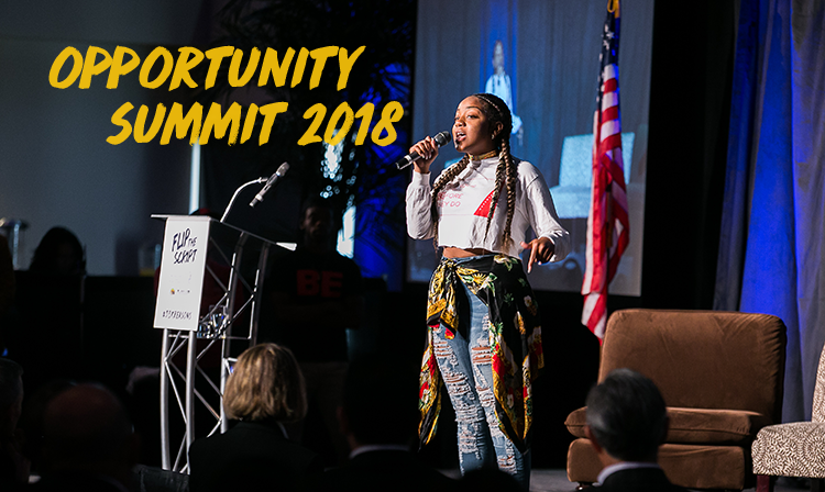 Image of young adult telling their story at 2017 Opportunity Summit.