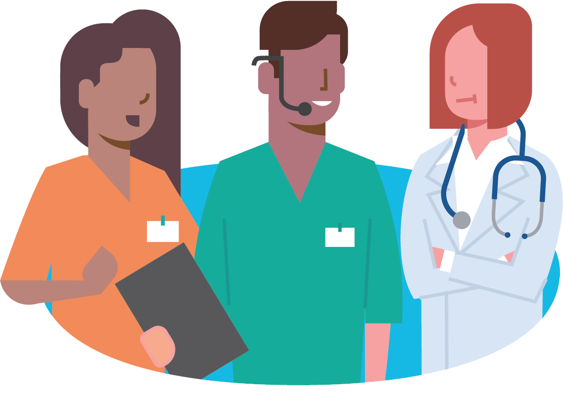 Illustration of 3 workers in health care